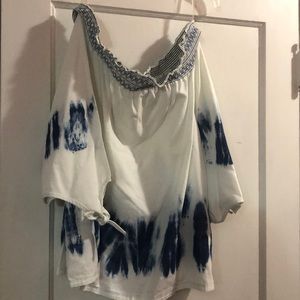 Off-shoulder tie-dye blouse